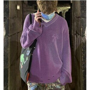 Siberia Hills Purple Blue Thermal Reactive Color Changing Knit V Neck Sweater